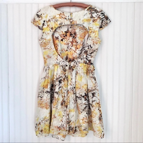 Parker Kinley Yellow Silk Floral Open Back Mini Short Dress Size XS - Picture 4 of 6